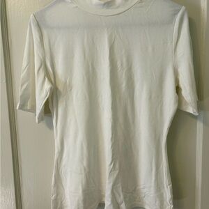 White Ribbed Short Sleeve Mock Neck Top